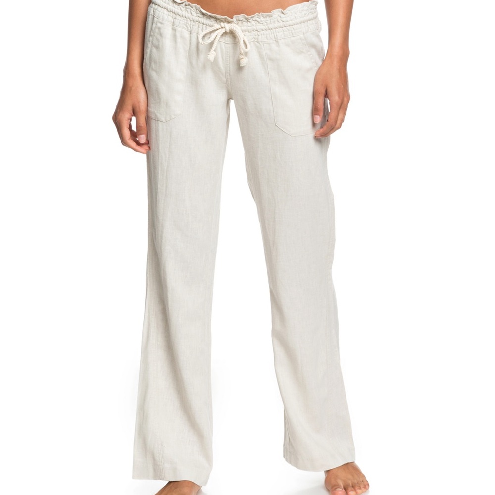 NWT Roxy Lightweight Drawstring Linen Pants - Cre… - image 1